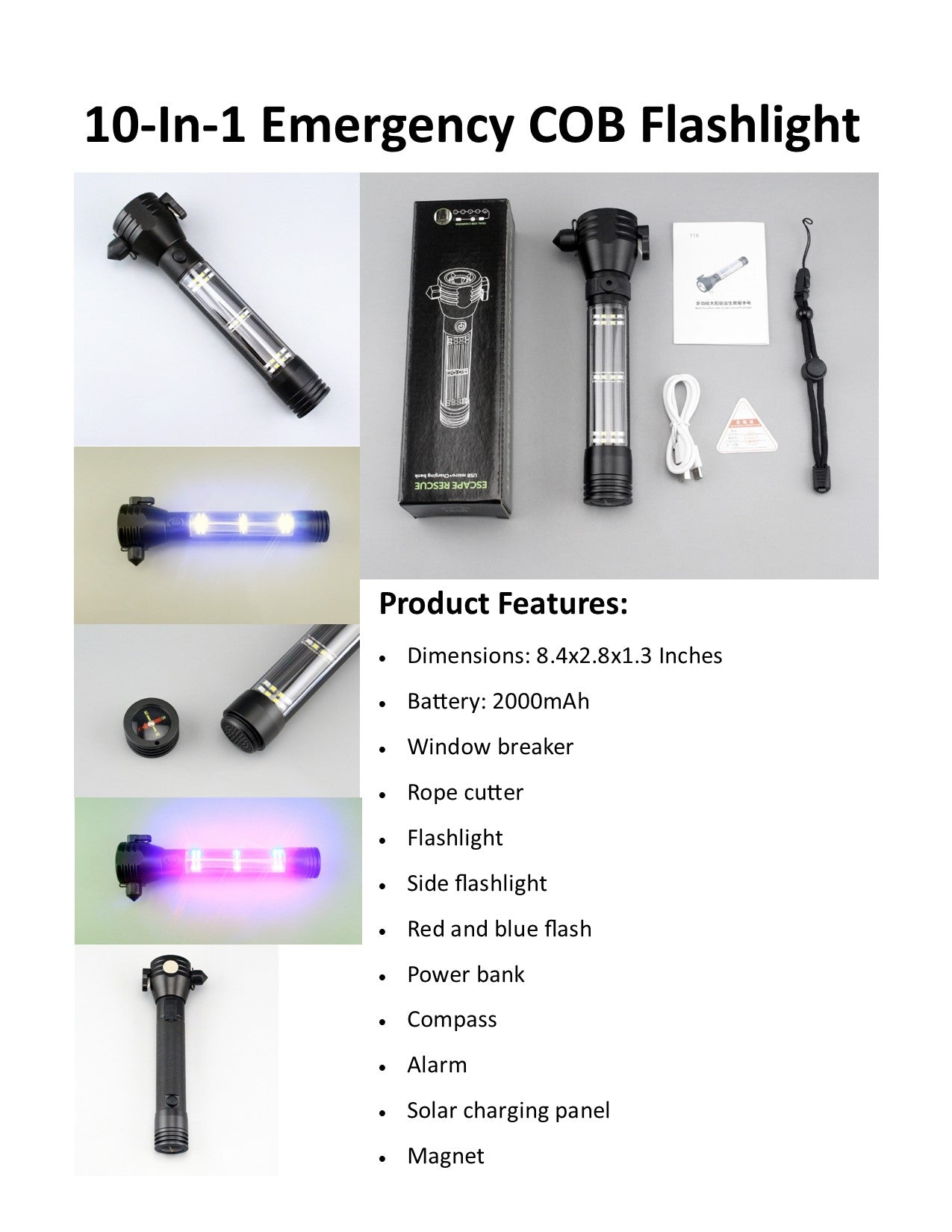 10-In-1 Emergency COB Flashlight