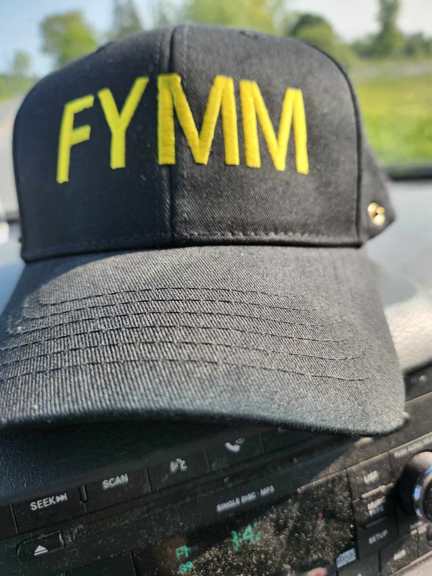 FYMM Hat - Black with yellow letter embroidery
