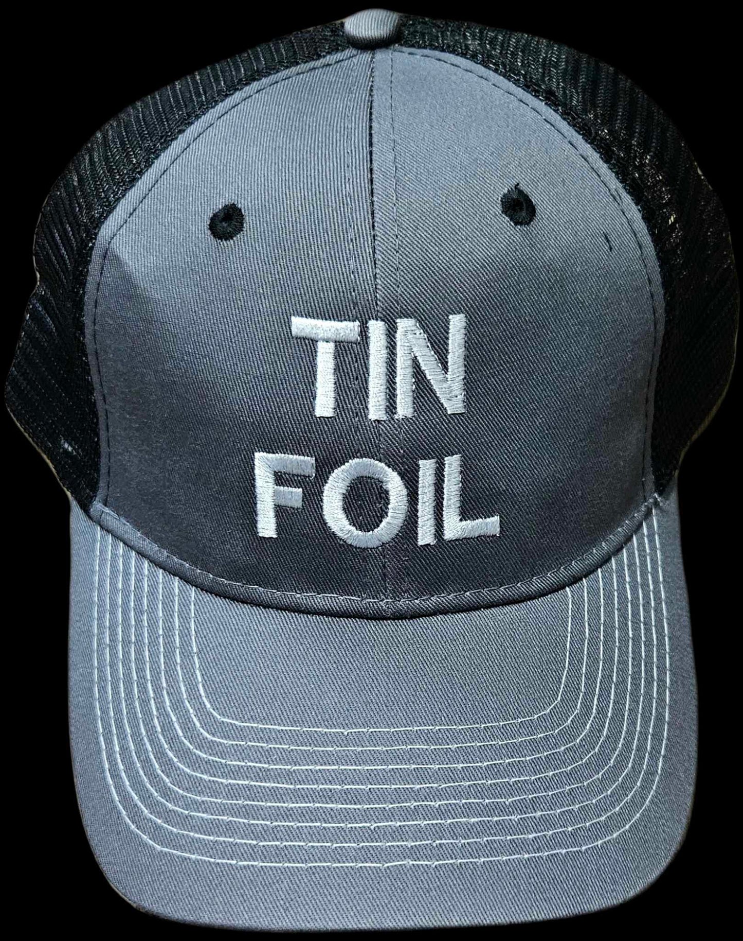 Black Mesh Cap with Tin Foil Embroidery