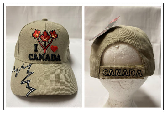 BALL CAP: I Love Canada - beige with black lettering