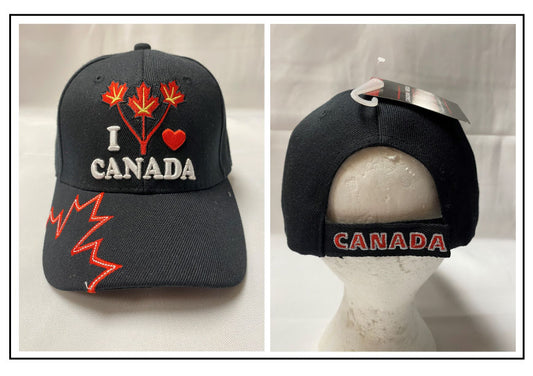 BALL CAP: I Love Canada - black with white lettering