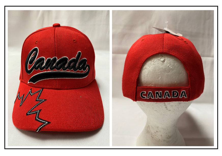 BALL CAP: CANADA Red cap with black embroidered lettering