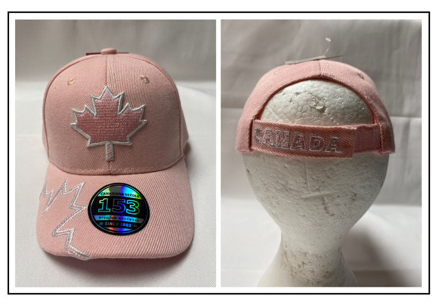 BALL CAP: CANADA MAPLE LEAF pink/white embroidery on pink cap