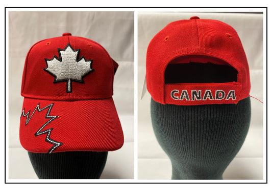BALL CAP: Red with white embroidered Maple Leaf