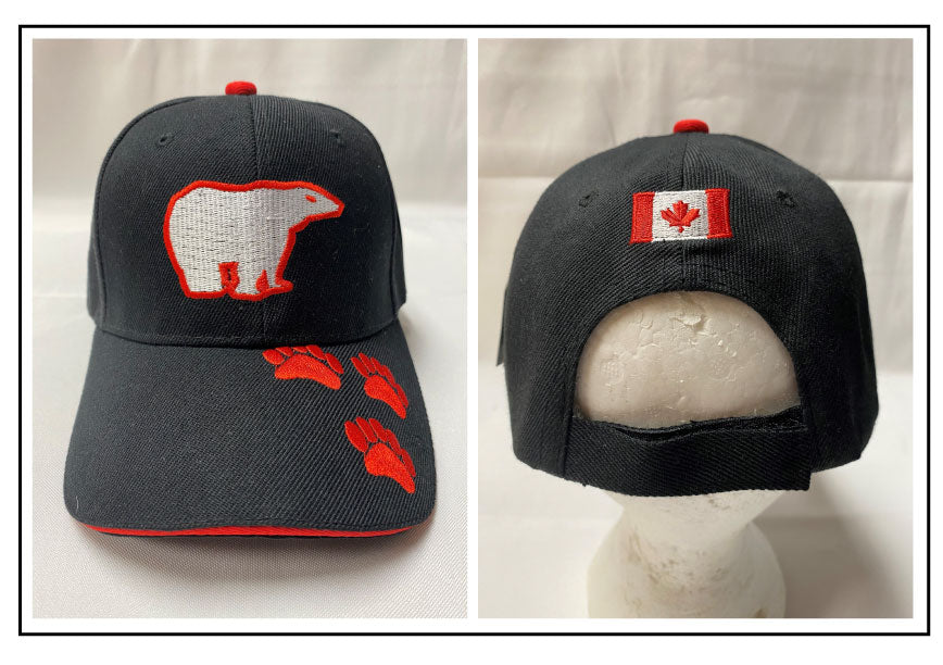 BALL CAP: POLAR BEAR white/red line embroidery on black cap