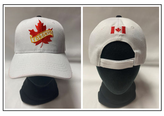 TORONTO CAP white with red embroidered leaf, Canadian flag on back (LIMITED QUANTITIES)