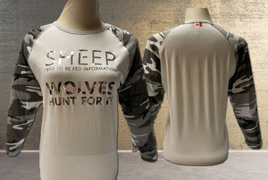SHEEP-WOLVES Ball shirt 3-4 sleeve in Camo grey